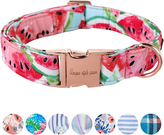 Unique Style Paws Dog Collar Metal Buckle Watermelon Cute Collar for Small Medium Large Boys Girls Dogs