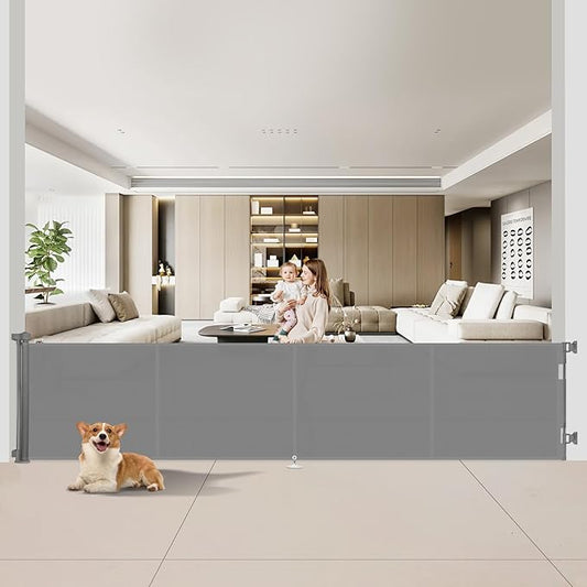 200 inch Retractable Baby Gates 42 inch Tall, Retractable Gate with Reinforced Strip Design to Prevent Crawling Through, 16 FT Outdoor Retractable Gates, Extra Wide Retractable Gate for Garage