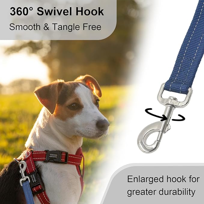 Thick Dual Padded Handle for Dog Training Control, 18 Inches Traffic Dog Leash Short with Reflective Stitching, Heavy Duty Short Hand for Small to Strong Sized Dogs Training Leash Blue 1.5FT