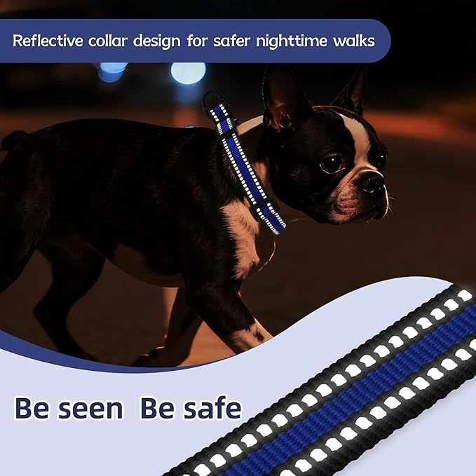Martingale Collar for Dogs Reflective Collar with Quick Release Buckle, Adjustable Nylon Collars for No Slip Dog Collar, Blue, S