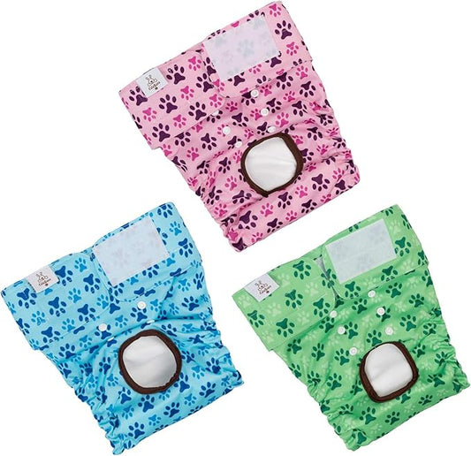 CuteBone Dog Diapers Female Washable Small Medium Large 3 Pack Reusable Doggie Diapers Puppy Period Pants for Doggy Heat Cycle Peeing