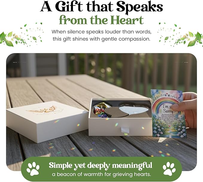Memorial Sympathy Gift Box for Dog Loss - Pet Memorial Clear Crystal Ball Grief Suncatcher for Loved One, Thoughtful Dogs Remembrance, Rainbow Maker, Hanging Ball Prisms Gifts (Memorial Suncatcher)