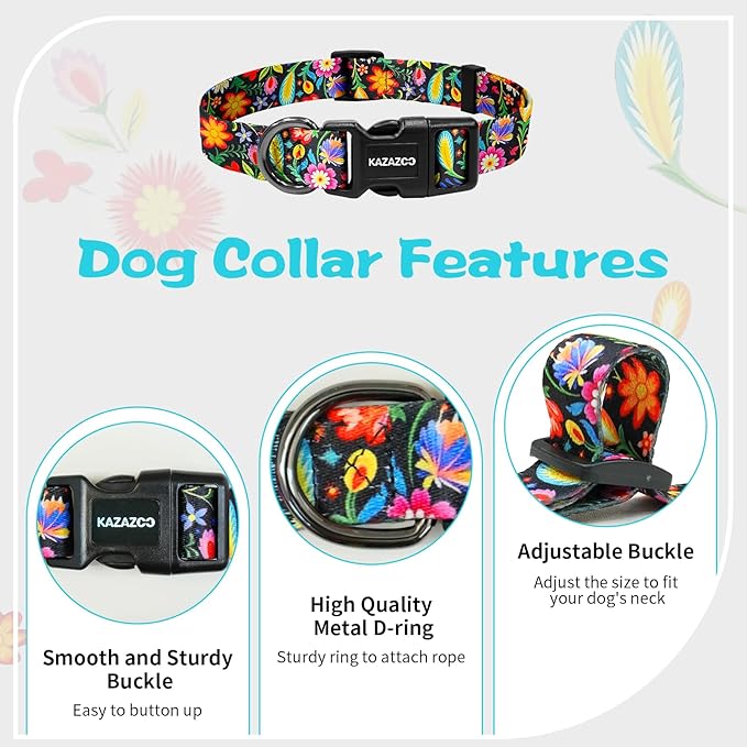Kazazoo Dog Collar Cute and Soft Nylon Puppy Collar for Boy and Girl, Adjustable Dog Collars for Small Medium Dogs, Tropical-XS