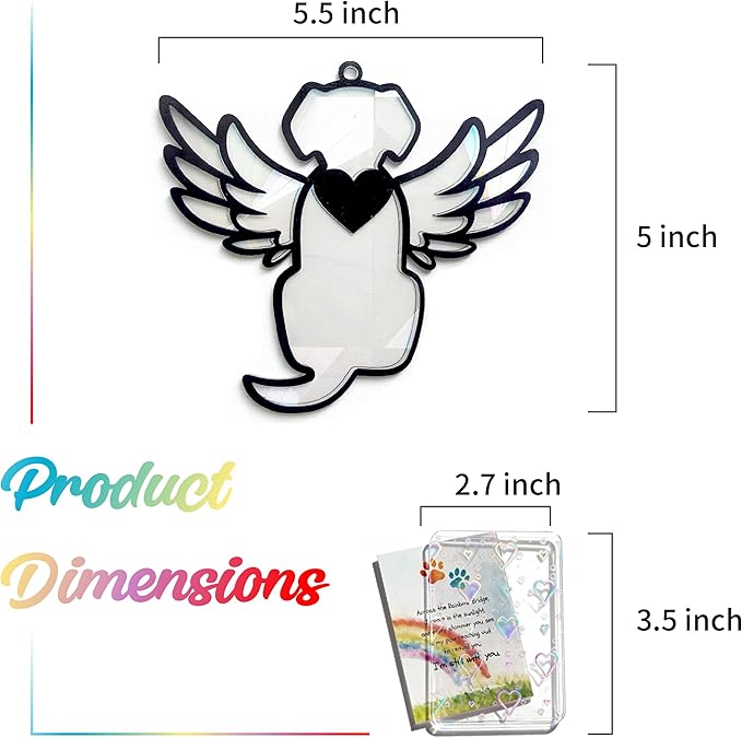 Dog Loss Sympathy Gift with Card, Memorial Gifts for Loss of Dog, Angel Pet Memorial Suncatcher, Rainbow Bridge for Loss - Winged Dog Shape
