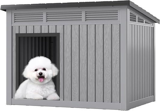 Fancyango Dog House for Indoor & Outdoor Use - Weatherproof Roof & Removable Floor, Fits Small to Medium Dogs (32.1" L x 25.1" W x 24" H) - Grey