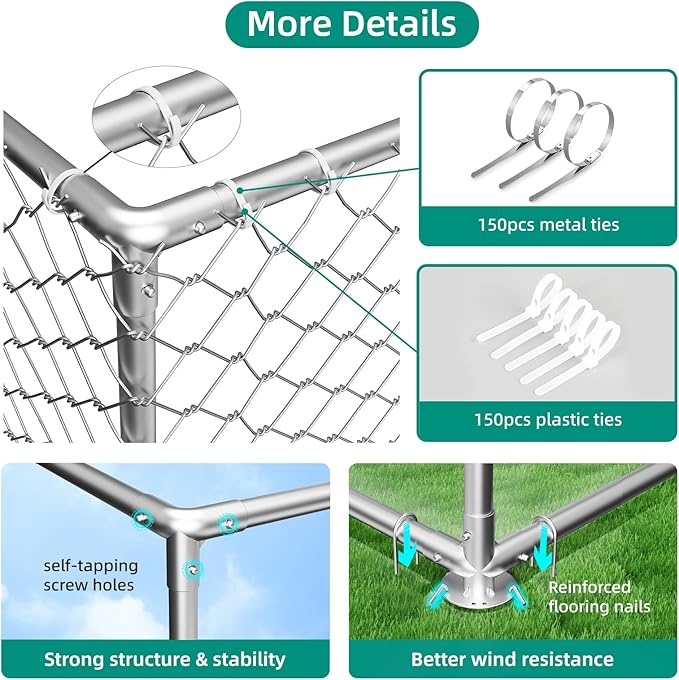 7.8x7.8 ft Outdoor Dog Kennel Outside with Waterproof UV-Resistant Cover, Heavy Duty Dog Enclosure House with Steel Fence and Secure Lock for Dogs