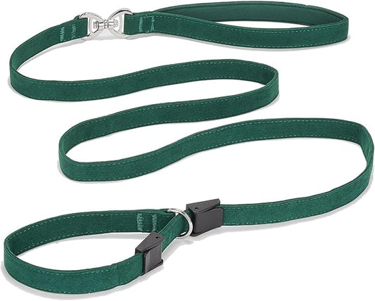 Slip Lead Dog Leash,Soft Corduroy 6 FT Dog Training Leash for Medium Large Dogs,No Pull Slip Leash and Collar with Padded Handle,Dark Green