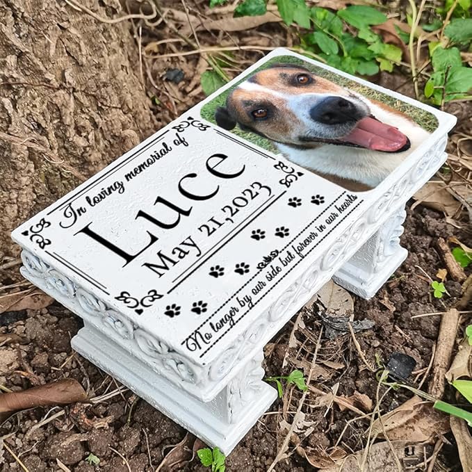 Personalized Memorial Bench for Pet Human, Custom Pet Memorial Stone with Colorful Photo, Pet Grave Marker Dog Headstone Cat Tombstone, Loss of Pet Gifts, Memorial Garden Plaque