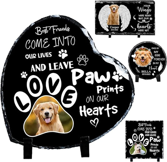 Pet Memorial Stones for Dogs Personalized Photo Rock Slate Heart Shape Customized Memorial Stone Gifts for Loss Dog Cat