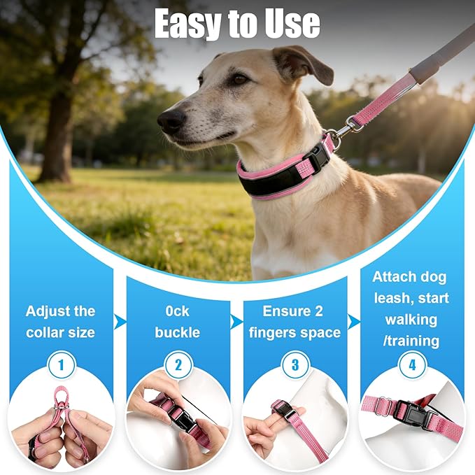 Lightweight Prong Collar for Dogs, Reflective No Pull Dog Collar | Adjustable Size Dog Pinch, Breathable Woven Fabric Air Grid Technology, Martingale Collar for Dogs Training（Pink-L）
