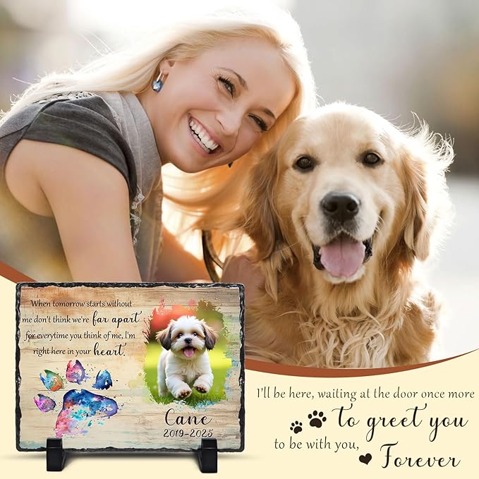 Ship Next Day, Customized Pet Memorial Stones for Dogs Cats Memorial Gifts for Loss of Dog Death Sympathy Gift with Photo Picture Name Date Personalized Pet Frame