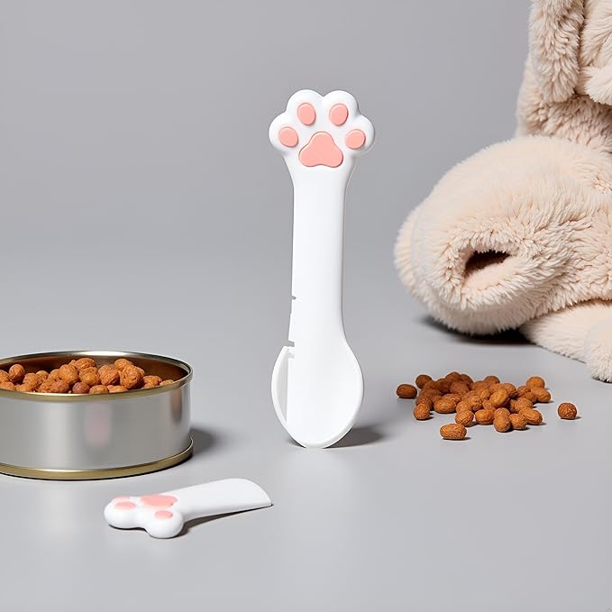 Pink Silicone Pet Food Spoon, Cat Food Can Opener Paw, Wet or Dry Food Short Spoon for Cat Dog With Mini Spatula, Feeding and Watering Supplies