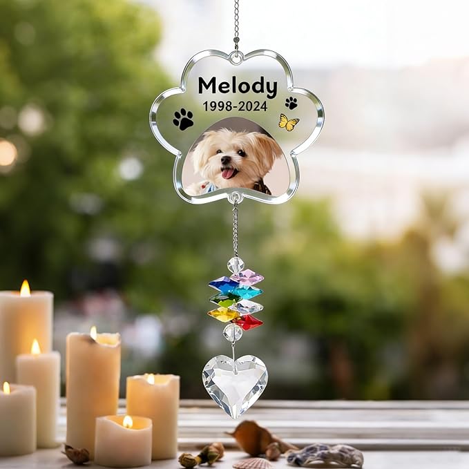 EDSG Personalized Dog Memorial Gifts for Loss of Dog - Pet Sympathy Gifts with Photo, Custom Pet Bereavement Gift, Rainbow Bridge Memorial Suncatcher for Cat (Design 4)