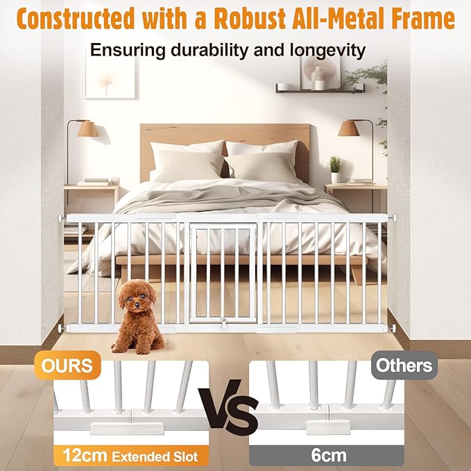 Metal Short Dog Gate - 16.5" Tall Pressure Mount Indoor Pet Gate, 13.7"-41" Adjustable Extra Wide, Easily Step Over Dog Gates with 3 Extension Kits, Small Puppy Gate for Doorways & Stairs