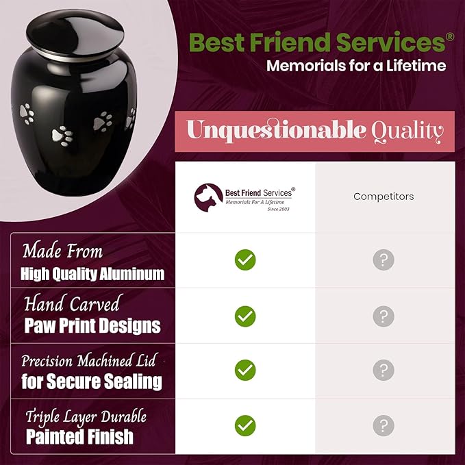 Ottillie Paws Legacy Series Pet Urn for Dogs, Handmade Aluminum Memorial Cremation Urn (X-Large - Pets up to 170 lbs, Ebony, Horizontal Pewter Paws, XL - Pets up to)