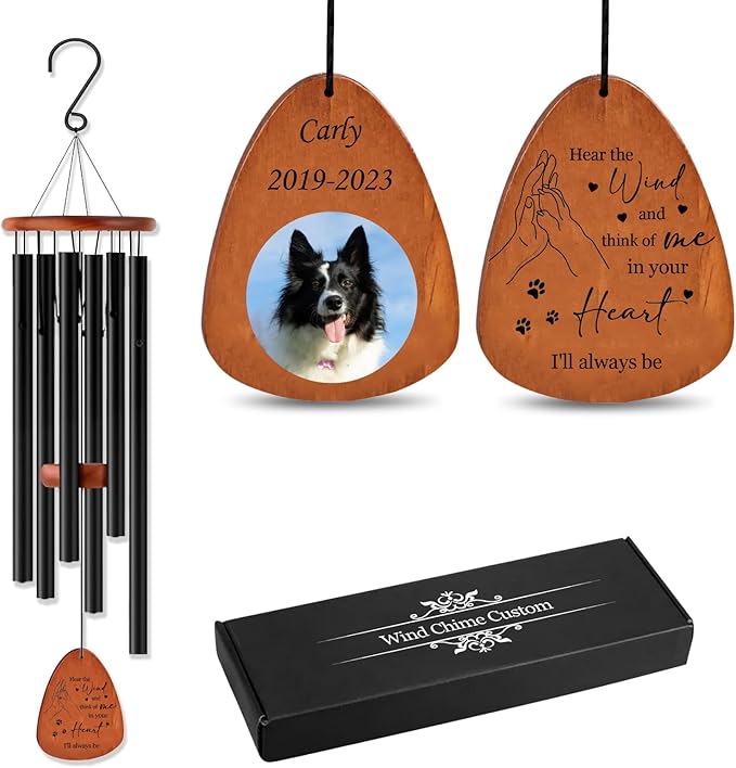 Personalized Pet Memorial Wind Chimes with Color Photo for Loss of Dogs Cats, Pet Passing Away Sympathy Remembrance Gift, 25.5”/32”/37”