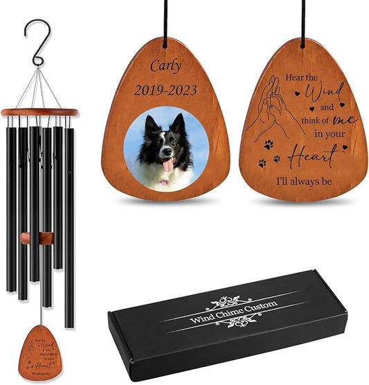 Personalized Pet Memorial Wind Chimes with Color Photo for Loss of Dogs Cats, Pet Passing Away Sympathy Remembrance Gift, 25.5”/32”/37”
