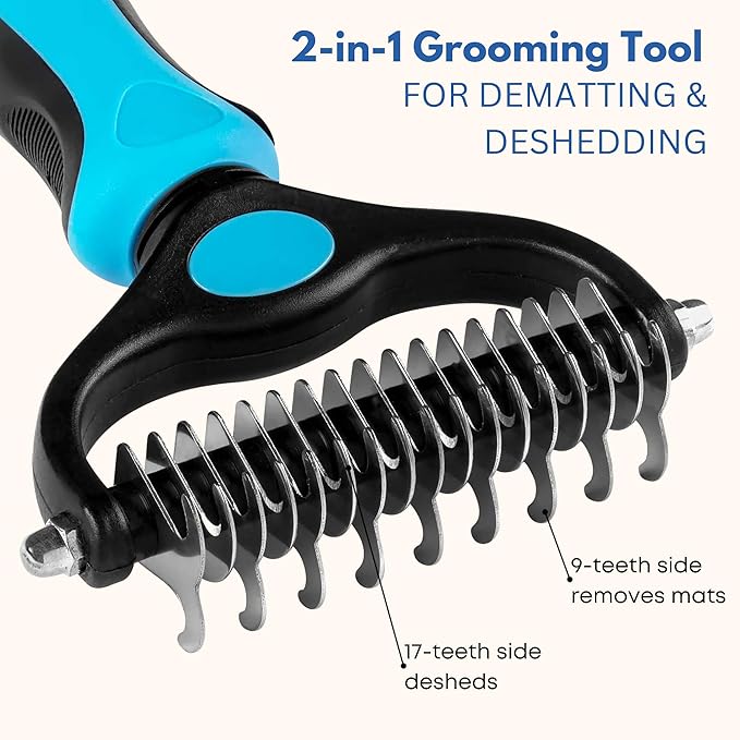 Dog and Cat Dematting Brush and Comb Set - Perfect For Grooming Long Haired Cats & Dogs - Detangle Pet's Coat & Prevent Painful Matting
