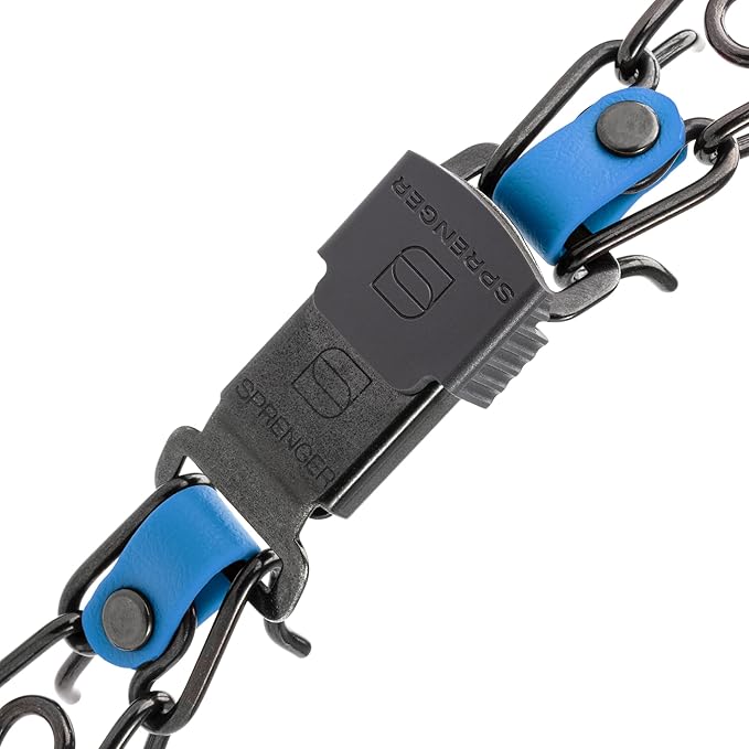 Herm Sprenger Black Stainless Steel Dog Collar with Short Links and Quick Release ClicLock Buckle and Biothane Insert Made in Germany 20in x 3.0mm (Neck Size up to 16-17in) (Cerulean Blue)