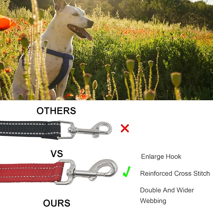 Nylon Short Leash 24 Inches Durable Dog Lead with Handle, Heavy Duty Dog Padded Handle and D-Ring for Control, Traffic Leash 2FT Long for Small to Large Sized Dogs Training Red