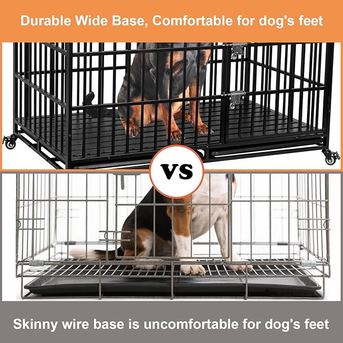 50 inch Indestructible Heavy Duty Dog Crate with 2 Bowls, Escape-Proof Indoor Impact Dog Cage for Large Giant Dogs, High Anxiety Pet Kennel with 2 Trays, 4 Wheels, 4 Locks and Double Door, XL XXL