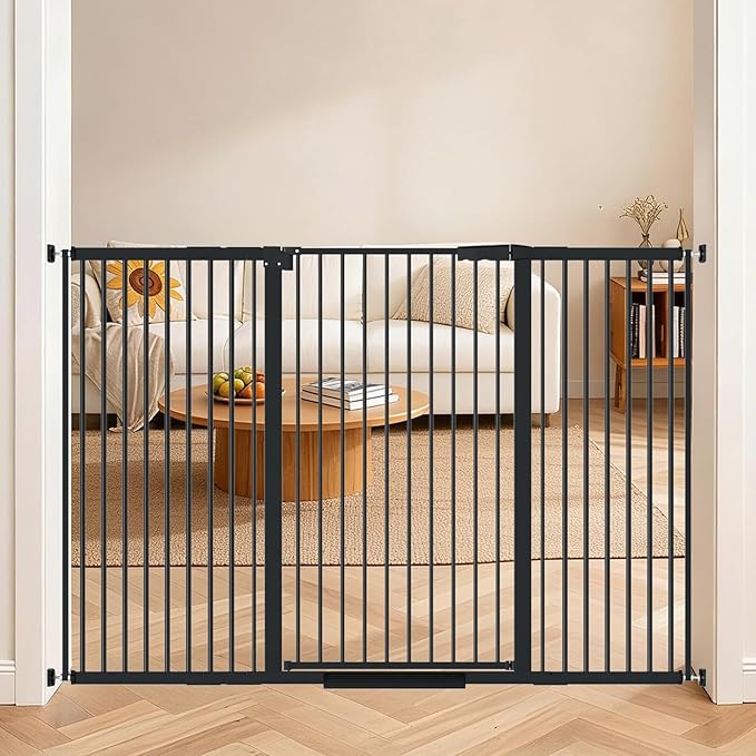 40.55" Tall, 53.74-61.61 Inch Wide, 1.37" Ultra Narrow Spacing Dog Pet Baby Gate Indoor for Doorway Hallway, Pressure Mounted 54 55 56 57 58 59 60 61 Inches Wide Black