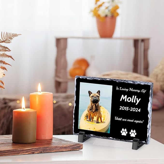 Pet Memorial Stones for Dogs, Dog Memorial Stone Outdoor, Pet Headstones for Dogs, Memorial Gifts for Loss of Dog, Custom Stone Picture Frame Plaque with Name/Text
