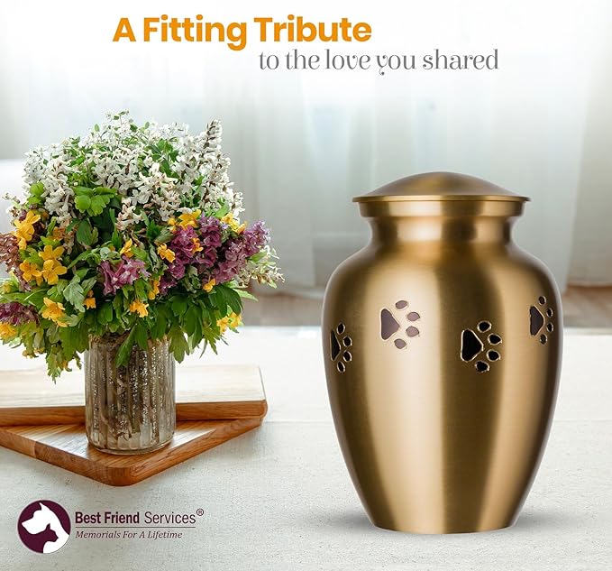 Ottillie Paws Legacy Series Pet Urn for Dogs, Handmade Brass Memorial Cremation Urn (Medium - Pets up to 65 lbs, Brass, Horizontal, Ebony)