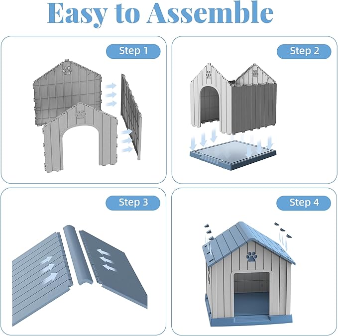DRATO Indoor & Outdoor Dog Houses, Resin Material Pet Shelter with Waterproof Feature and Ventilated Design,Blue