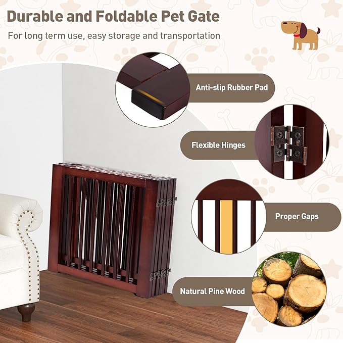 Dog Playpen, Extra Wide Dog Gate Indoor with Gate Latch, Folding Stair Gates Pet Fence Enclosure Cat Puppy Exercise Playpen Indoor Pet Crate Cage Barrier Kennels for Small/Medium Dogs
