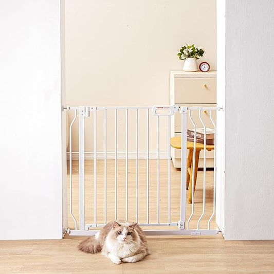 VEVOR Baby Gate, 29.5-37 in Adjustable Width, 30in High Dog Gate, Easy Step Walk Thru, Auto Close, Child Pet Security, with Pressure Mount Kit and Wall Mount Kit, for Stairs Doorways and House, White