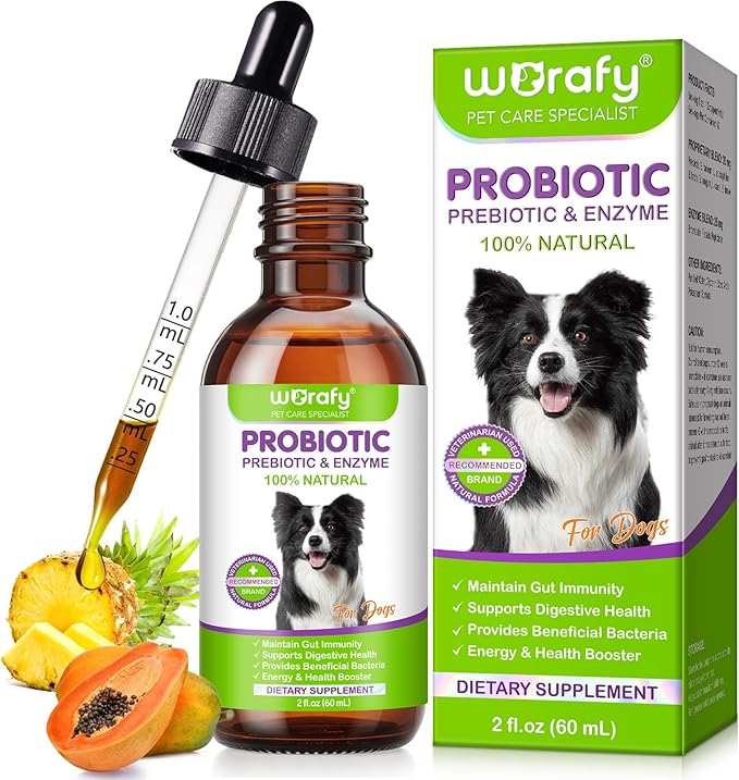 Liquid Probiotics for Dogs, 3 in 1 Dog Probiotic Drops with Prebiotic & Digestive Enzymes | Digestive Gut Health, Immunity Support, Diarrhea & Constipation Relief | Dog Probiotic Supplements 60ml