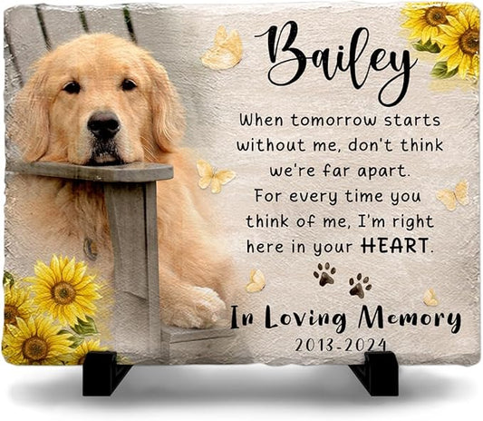 Sympathy Gifts for Loss of Loved Ones, Pets, Dogs, Cats - Custom Dog Bereavement Gift for Pet Lover with Picture - Dog Memorial Stones Garden Decor - Waterproof Markers in Loving Memory