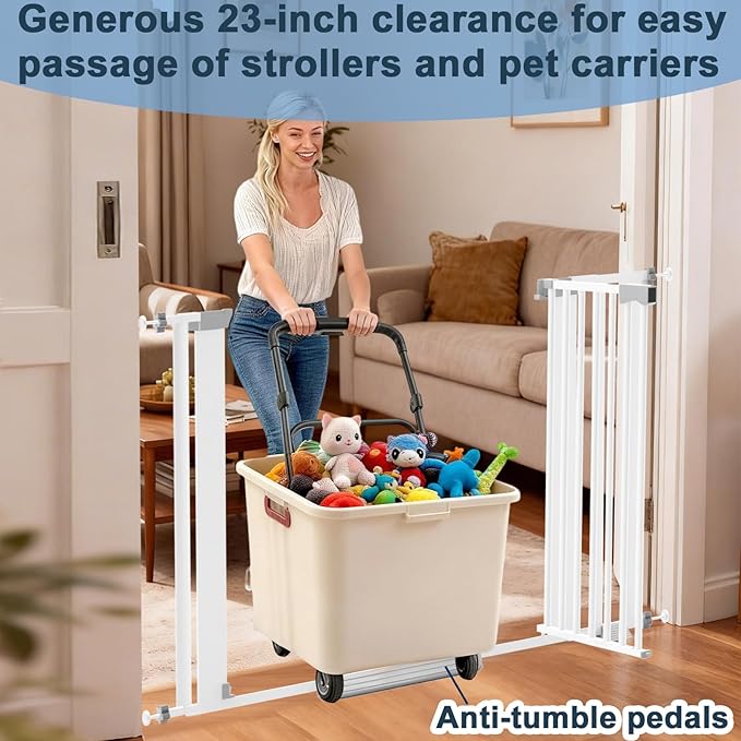 41 Extra Tall Dog/Pet Gate gate for Indoor,Heavy Duty Pressure Mount Baby Gate with Auto-Close & Walk Through,Adjustable Width 30-49.2 Inches, for Stairs, Doorways, Kitchen, White