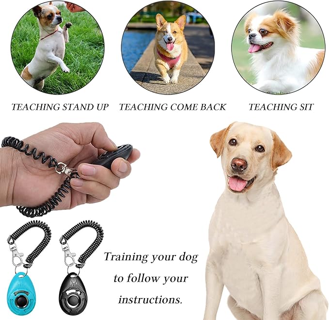 STMK Dog Treat Pouch Dog Clicker Training Kit, Dog Training Treat Pouch Dog Clicker for Training, 3 Ways to Wear Easily Carries Treat Pouches for Pet Training (Blue)