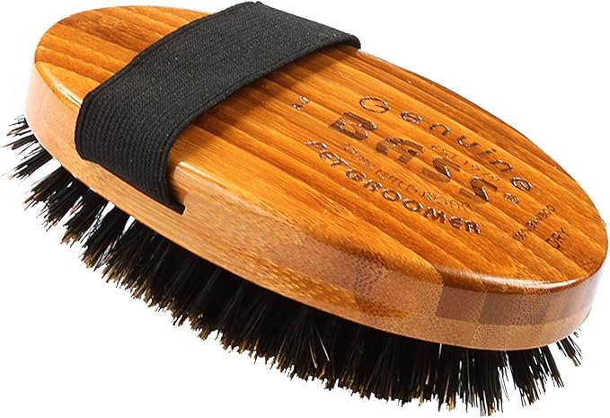 Bass Luxury Grade Pet Brush | Shine & Condition | 100% Pure Natural Bristle - Firm | Large Palm Design | Natural Bamboo Handle | Solid Finish | Bass Brushes Model #A2-DB