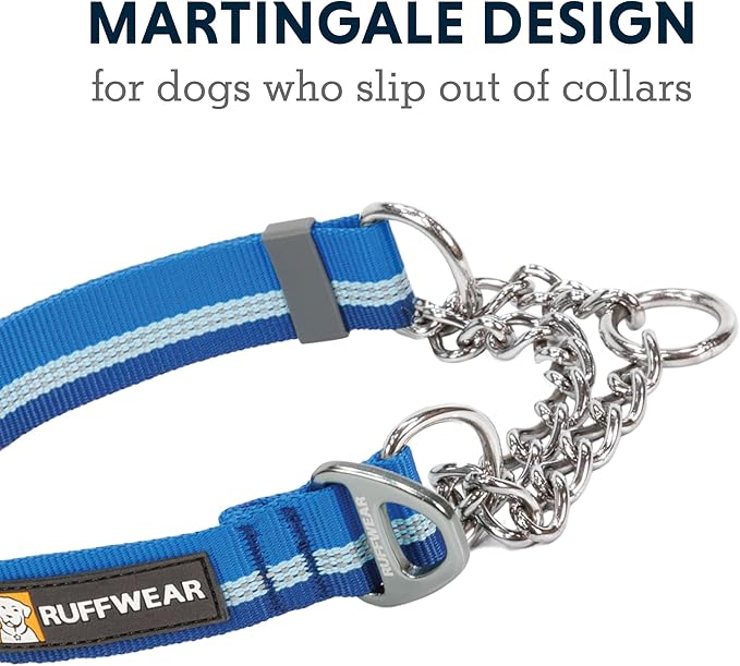 Ruffwear, Chain Reaction Dog Collar, Adjustable Reflective Martingale Escape-Proof Collar with Stainless Steel Chain, Professional Training Control, Blue Pool, 20"-26"