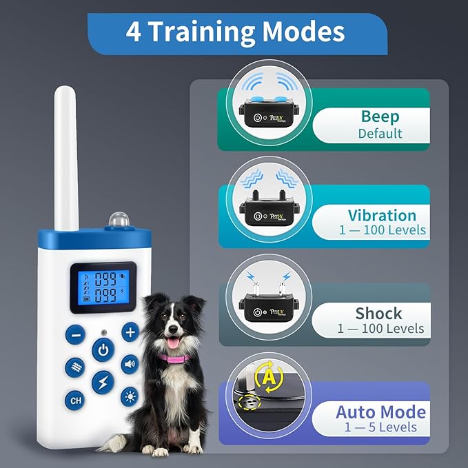 PetJoy Shock Collar for Large Dog, Bark Collar with Remote, Bark and Training Collar 2 in 1, Bark Collar with Shock (Level 1-100), Vibration (Level 1-100) and Beep