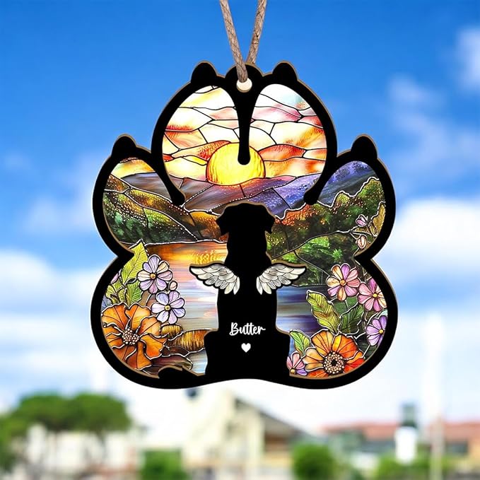 Personalized Dog Paw Memorial Suncatcher, Pet Loss Sympathy Gift, Dog Remembrance Keepsake