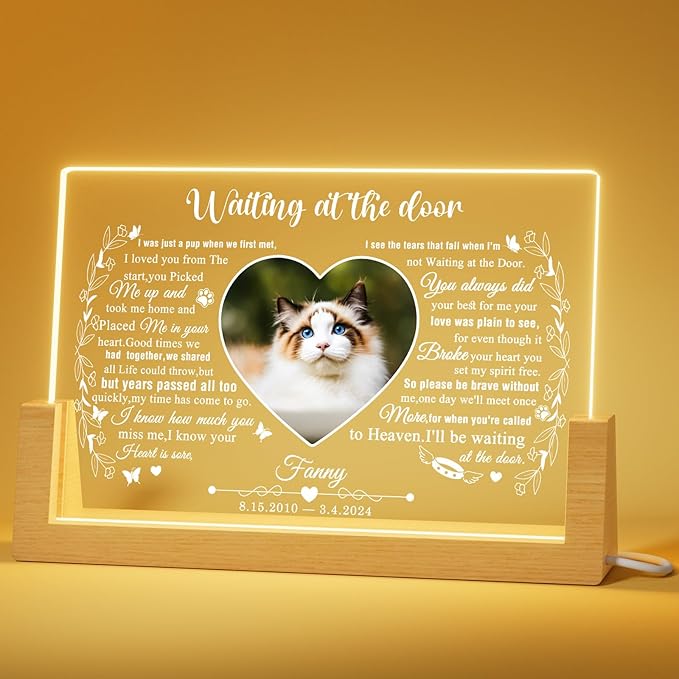 Bemaystar Personalized Pet Memorial Gifts - in Memory of Dog Night Lights, Custom Dog Memorial Gifts for Loss of Dog, Pet Loss Gifts, Memorial Plaques for Dogs, Pet Text&Heart Memorial Gifts