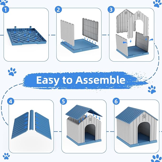 VIXZEN Dog House Outdoor, 26 Inch Resin Dog House Indoor Small Dog - Waterproof & UV-Resistant, Hidden Vents & Stable Structure, Easy Assembly, Versatile Storage, All-Weather Doghouse Outdoor (Blue)