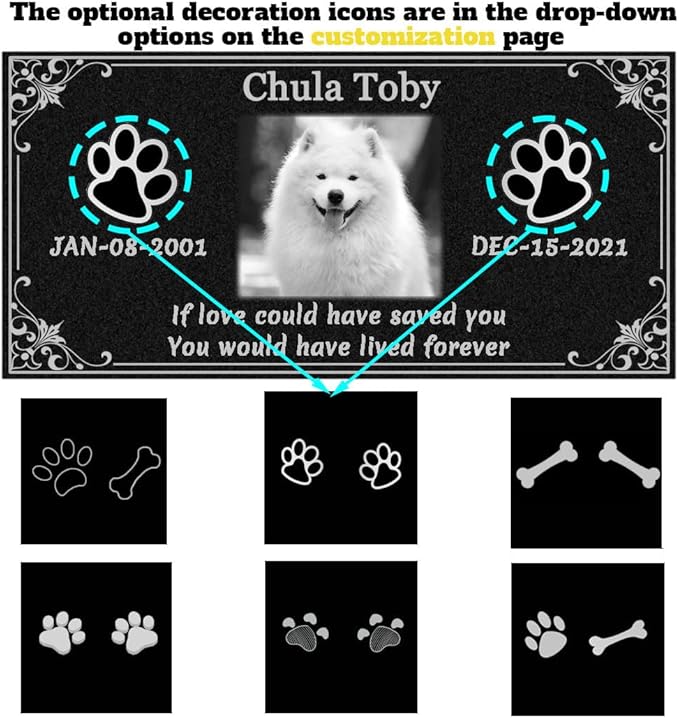 Dogs Headstones,Pet Headstones for Dogs Personalized,Black Granite Memorial Garden Stone Customized Gravestone Markers, Cat、Dog Gravestone Markers Gifts (Dog Headstone-1, 16 * 8inch(40-20cm))