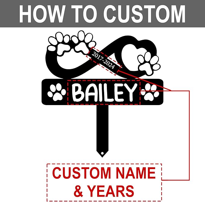 Personalized Pet Memorial Grave Marker, Custom Pet's Name Cemetery Decorations for Funerary, Metal Pet Garden Stake, Outdoor Sympathy Pet Stake Plaque Gift for Loss Dog