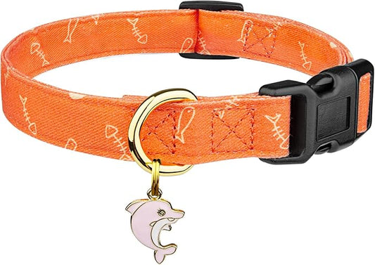 Cotton Handmade Dog Collar Cute and Distinctive Patterns Orange Fish with Pendant for Girl Boy Dogs Collars S