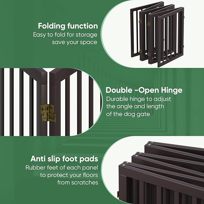 Dog Gates for Doorways, Foldable Dog Gate Indoor, Freestanding Pet Gates for Doorways Bedroom, Puppy Gate with Metal Support Feet, Room Divider 6 Panels (Brown)