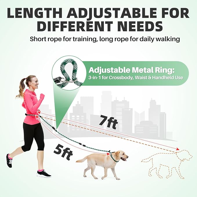 SlowTon Slip Lead for Dogs - Hands Free No Tangle Adjustable 5-7 FT 1/2” Rope, Heavy Duty Nylon Leash for Large Medium Dogs that Pull, No Pull Training Slip Leashes, 20-120lb, Green