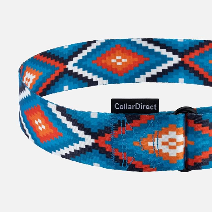 CollarDirect Aztec Martingale Collars for Dogs Heavy Duty Tribal Pattern Safety Nylon Training Collar Large Medium Small (Blue Geometric, L, Neck Size 15"-20")