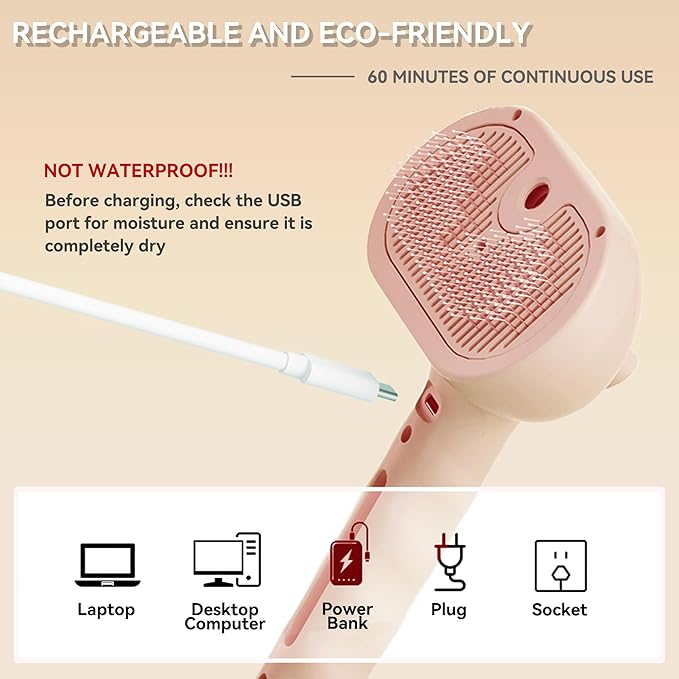 Dog Steam Brush 3-in-1 Spray Bath Brush for Dog and Cat, Pet Hair Removal Comb for Long & Short Haired Pets, Self Cleaning Grooming Brush Can Help to Comb a Pet's Fur and Remove Fleas Pink