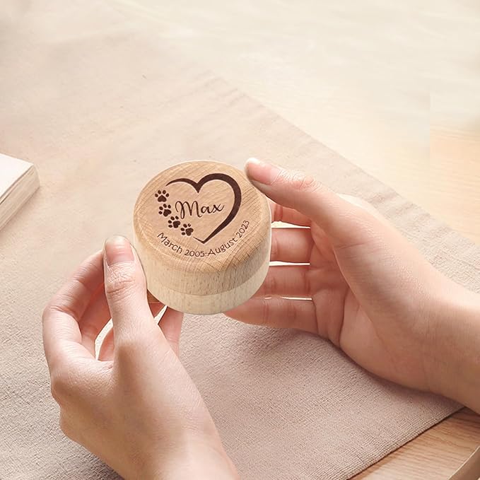 Wooden Dog Memorial Box, Pet Keepsake Box with Pet Paw Engraving Tooth and Hair Case Urn Memorial Gift (Cutom Pet Name)