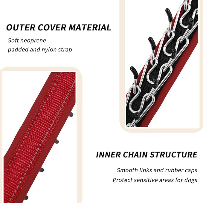 Martingale No Pull Dog Collar for Large Medium Small Dogs, Heavy Duty Nylon Reflective Adjustable Anti Pull Slip Collar with Buckle for Training Walking L Red